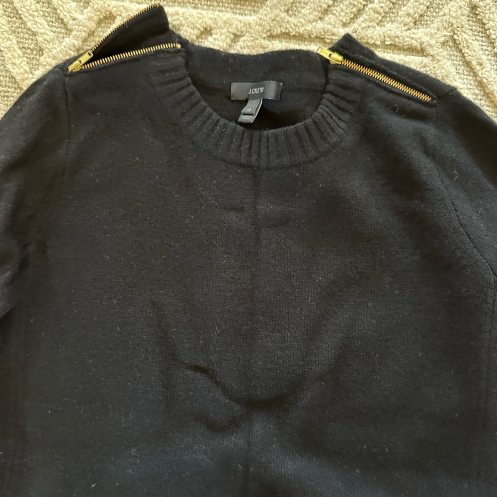 J. Crew All Wool Black Sweater with Gold Zipper Details